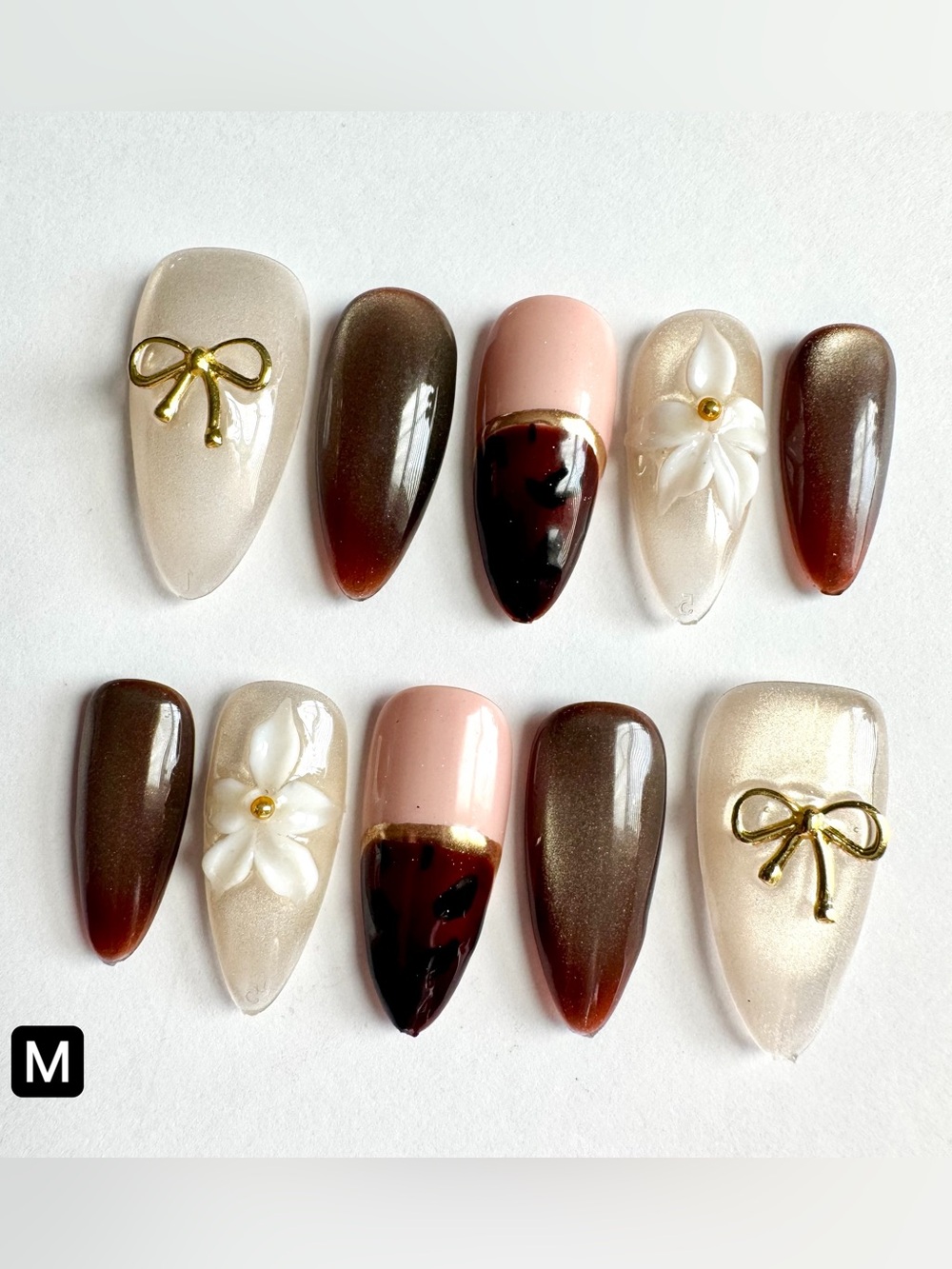 Neutral Brown & Pink Floral Press-On Nails